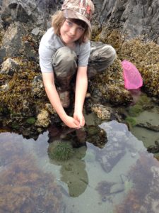 Middle school boy exploring a stream