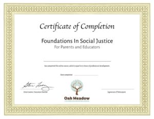 Foundations in Social Justice certificate of completion