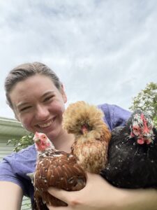 Lucille Fitch holding chickens