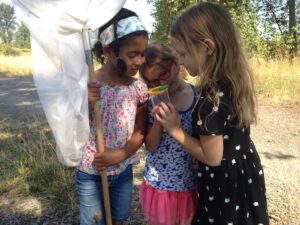 motivate your homeschooler by going outside! These three students are catching bugs and observing them