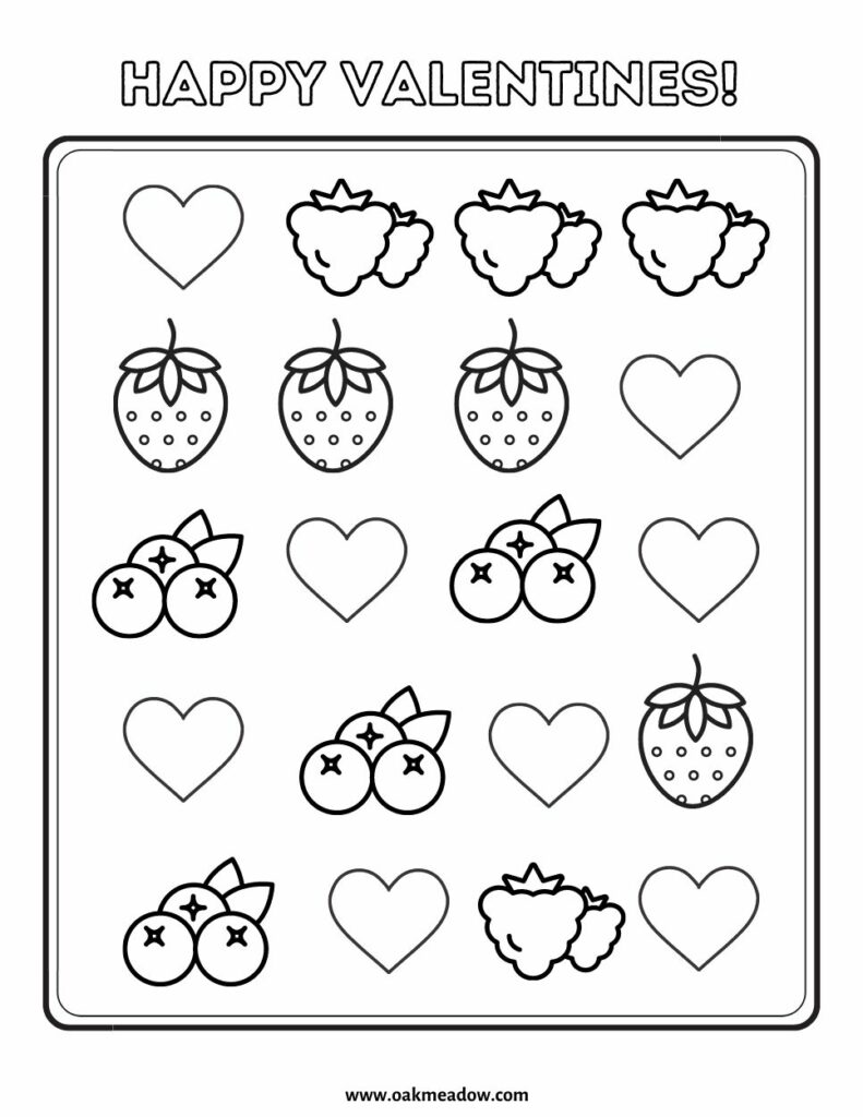Berry themed printable homeschool activity for valentine's