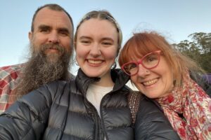 Leela Levering with her parents