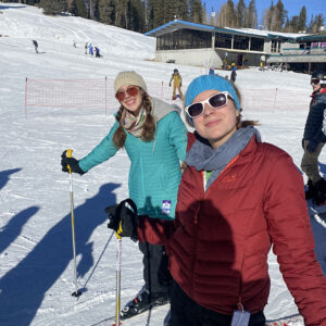 Kate Frederick and friend skiing